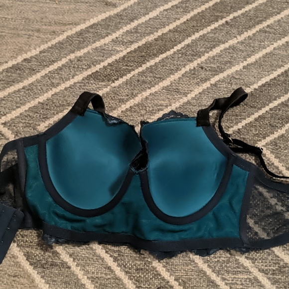 NWOT peacock + black Balconette & Lace Cutout Bra - Picture 5 of 8
